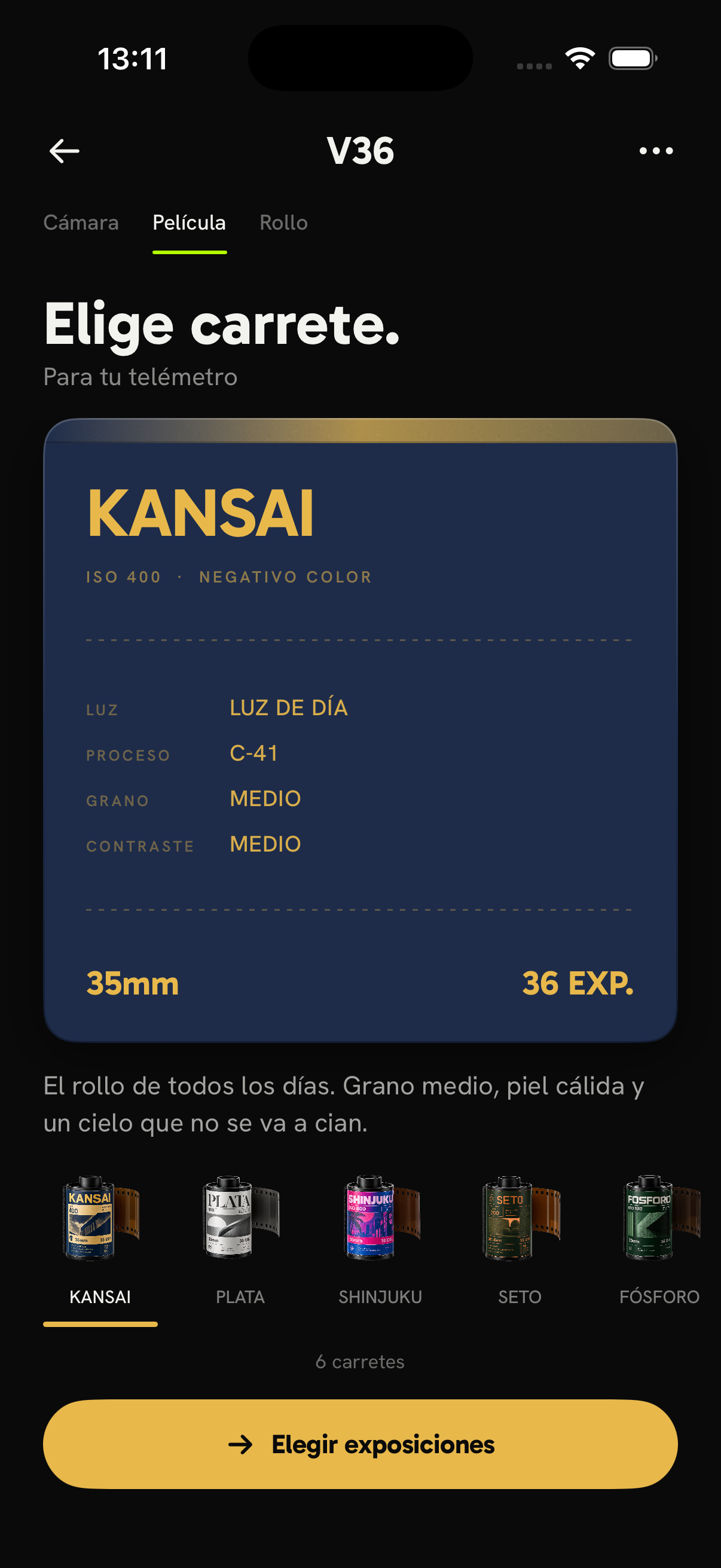 Ficha técnica del carrete Kansai dentro de V36